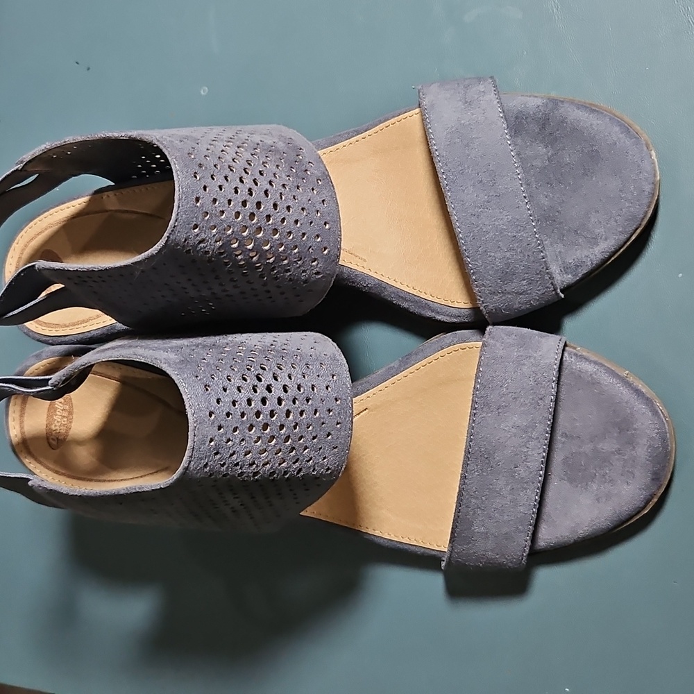 Dr Scholls Sandals Womens 10M Blue Jasmin Open Toe Perforated Elastic Back New